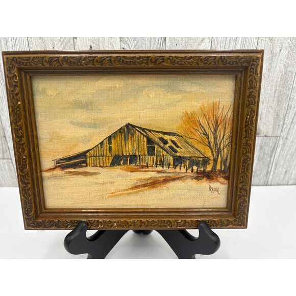 VTG Artist Signed Original Painting Annette Perone Leiber Barn Fall Framed - Picture 1 of 14